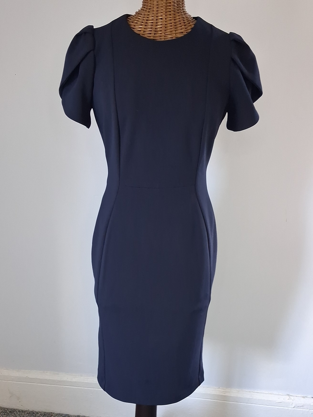 Calvin Klein Navy Puff-Sleeve Midi Sheath Dresbbbbbbs
